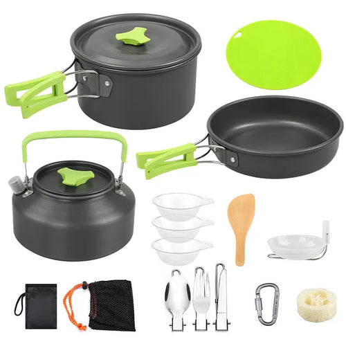 16-Piece Camping Cookware Set - Complete Outdoor Cooking Kit with Stove & Utensils