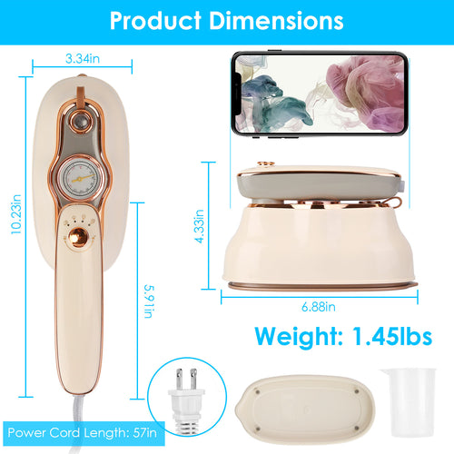 1200W Portable Handheld Garment Steamer - Foldable Travel Iron